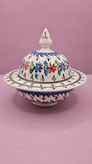 Hand - Painted Floral Turkish Ceramic Covered Dish – 6.3