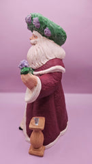 Hand - Painted Lavender Rose Santa Figurine - 10x6.5 Rustic Holiday Charm - Sculptures & StatuesJohnny Smith