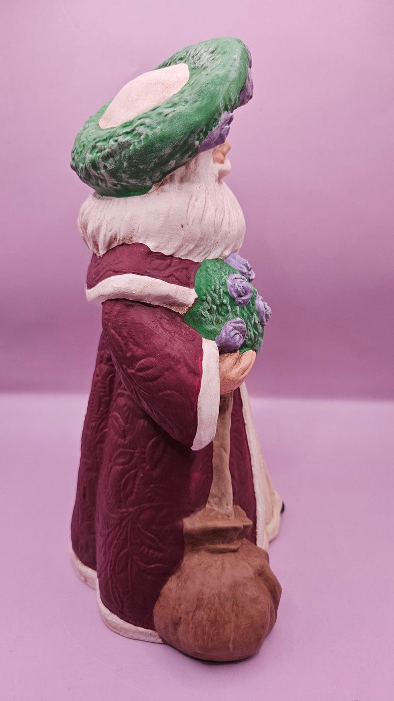 Hand - Painted Lavender Rose Santa Figurine - 10x6.5 Rustic Holiday Charm - Sculptures & StatuesJohnny Smith