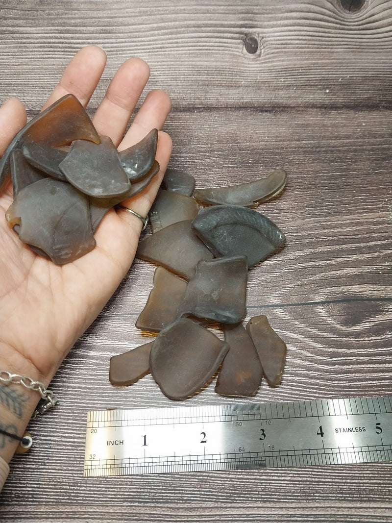 Hand Tumbled Seaglass Brown Colors of Frosted Dark Amber - SeaglassLoving Coastal Living