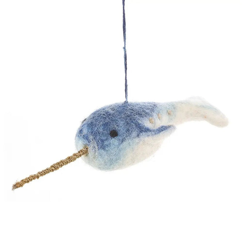 Handmade Felt Fair Trade Hanging Narwhal Decoration - Felt So Good