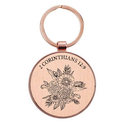 His Grace is Enough Pink Plum Key Ring in a Tin - 2 Corinthians 12:9 - Small RemindersChristian Art Gifts