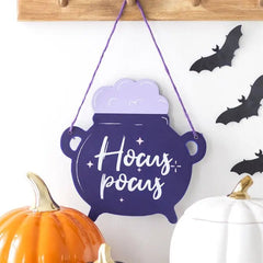 Hocus Pocus Cauldron Shaped Halloween Hanging Sign - Something Different Wholesale