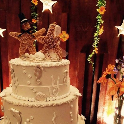 Coastal Beach Wedding Cake Topper Alternative Decoration Seashells Bride and Groom Starfish People Groom Top Hat Bow Tie Veil Bouquet Stand