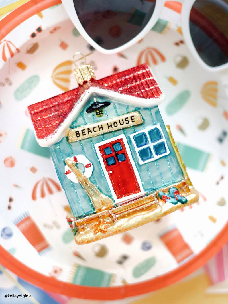 Beach House Glass Ornament
