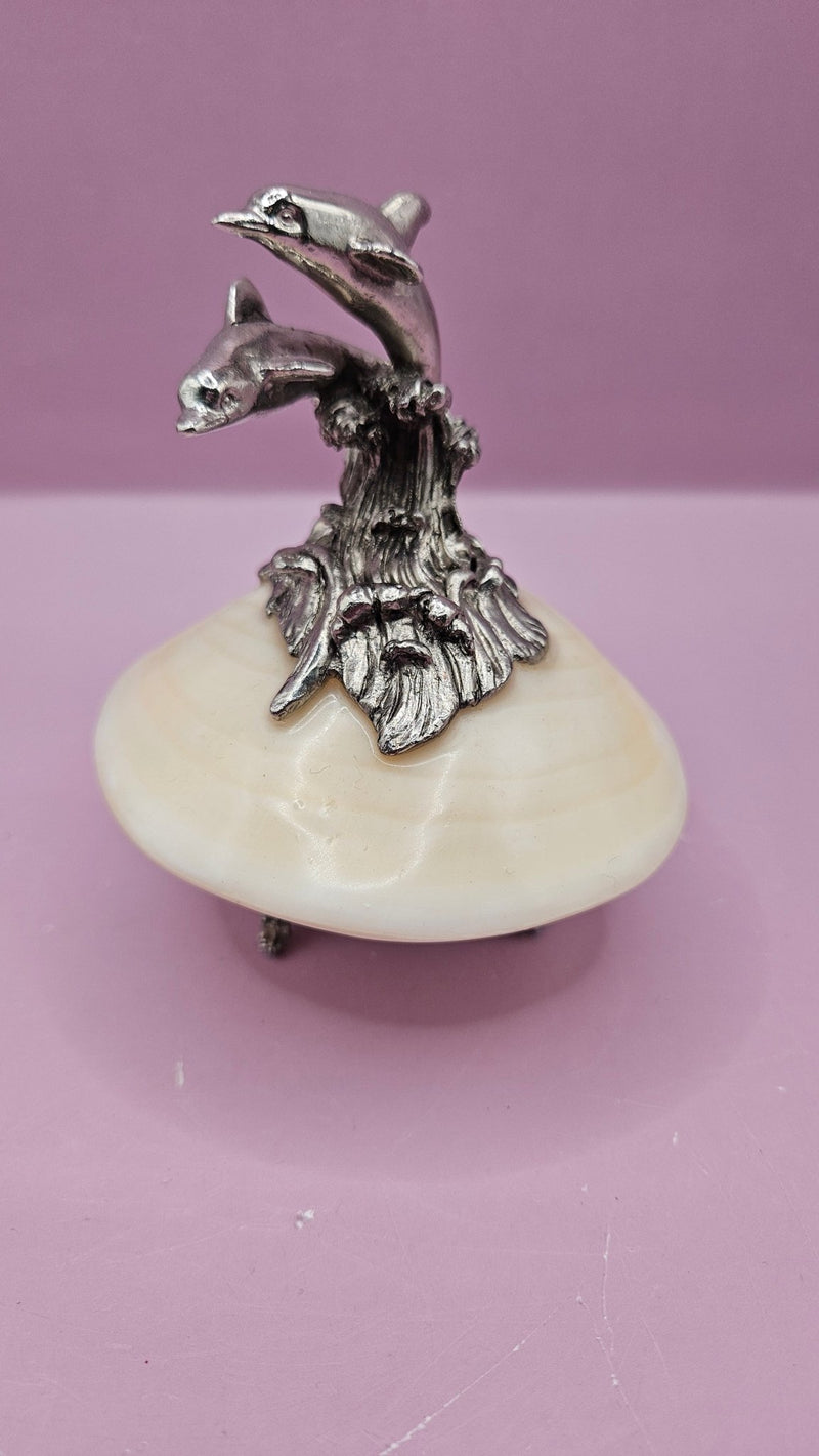 Ivory Clam with Pewter Dolphin - Accent DecorModern Coastal by Contrast Inc.