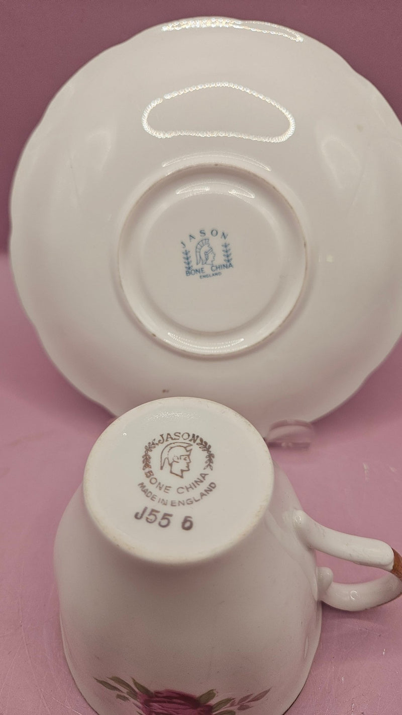 Jason Tea Cup & Saucer – Vintage Floral China with Gold Trim - DishesLoving Coastal Living