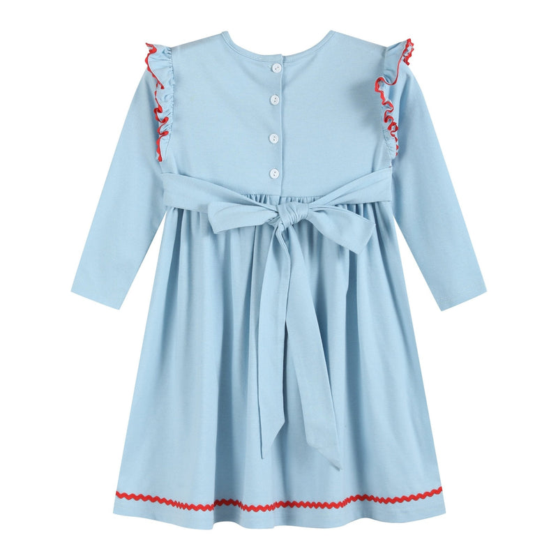 Light Blue Christmas Tree Smocked Knit Dress