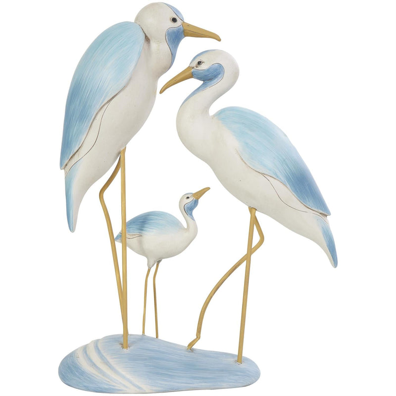 Light Blue Polystone Bird Family Decorative Sculpture - Sculptures & StatuesUmainc