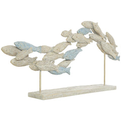 Light Blue Polystone Fish Textured Ombre Swimming Decorative Sculpture with Stand - Sculptures & StatuesUmainc