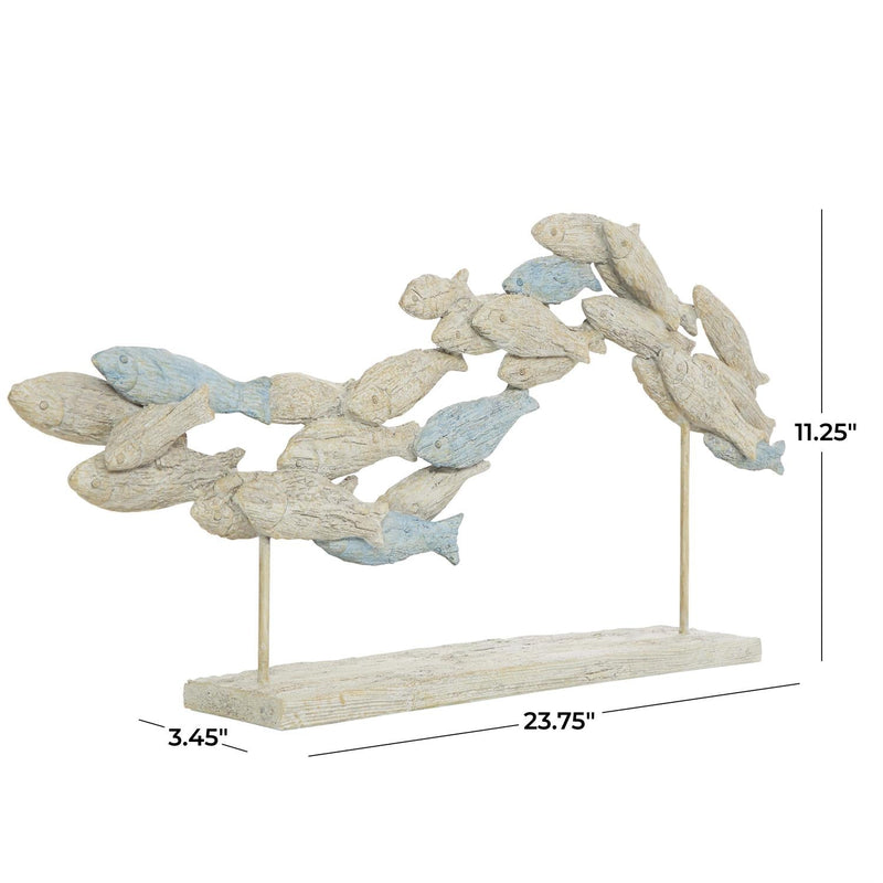 Light Blue Polystone Fish Textured Ombre Swimming Decorative Sculpture with Stand - Sculptures & StatuesUmainc