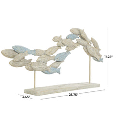 Light Blue Polystone Fish Textured Ombre Swimming Decorative Sculpture with Stand - Sculptures & StatuesUmainc