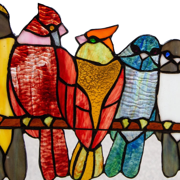 9.5"H Emelia Birds Stained Glass Window Panel