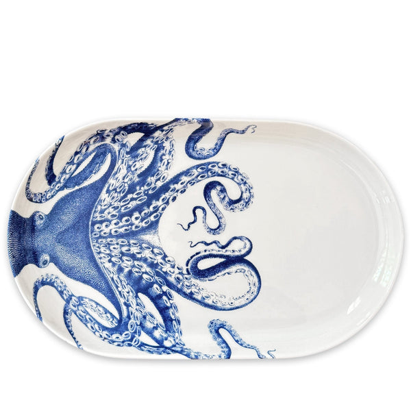 Lucy the Octopus Large Coupe Oval Platter – Blue Porcelain Serving Tray - platterCaskata Wholesale
