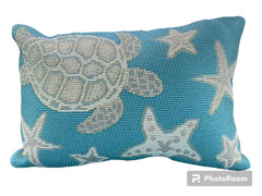 Marina Turtle and Stars Indoor/Outdoor Pillow Aqua 12