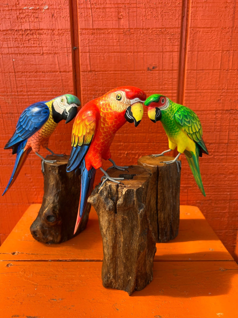 Medium Parrot On Stump - 3 Colors - Accent DecorWorld Shells Imports