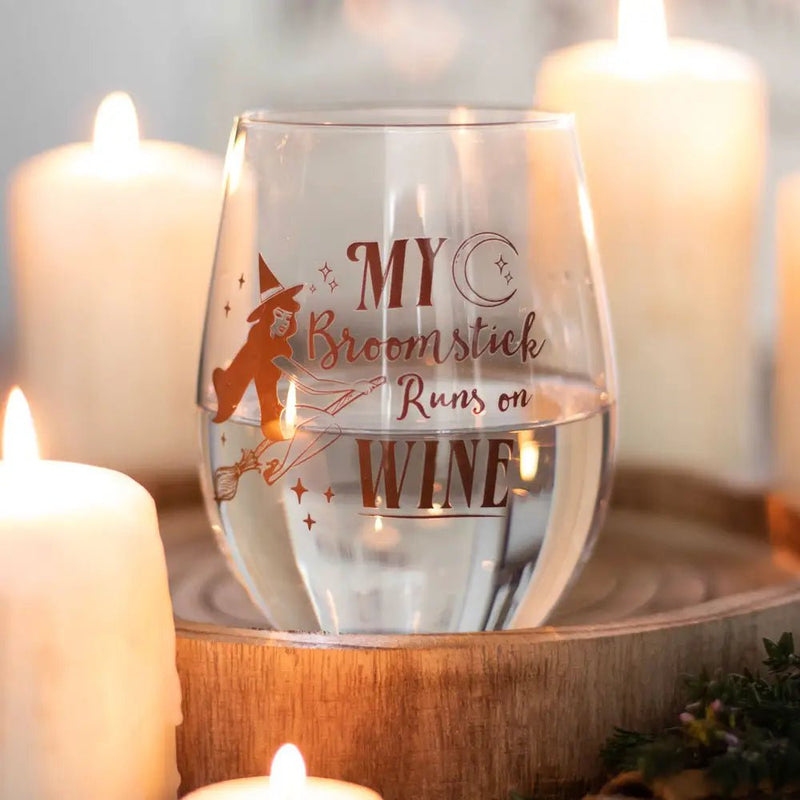 My Broomstick Runs On Wine Halloween Stemless Glass - Something Different Wholesale