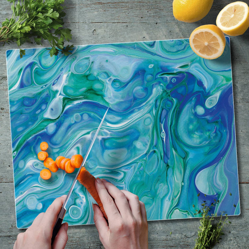 Ocean Vibe 15" x 12" Tempered Glass Cutting Board - CounterArt/Highland Home/Thirstystone/CoasterStone