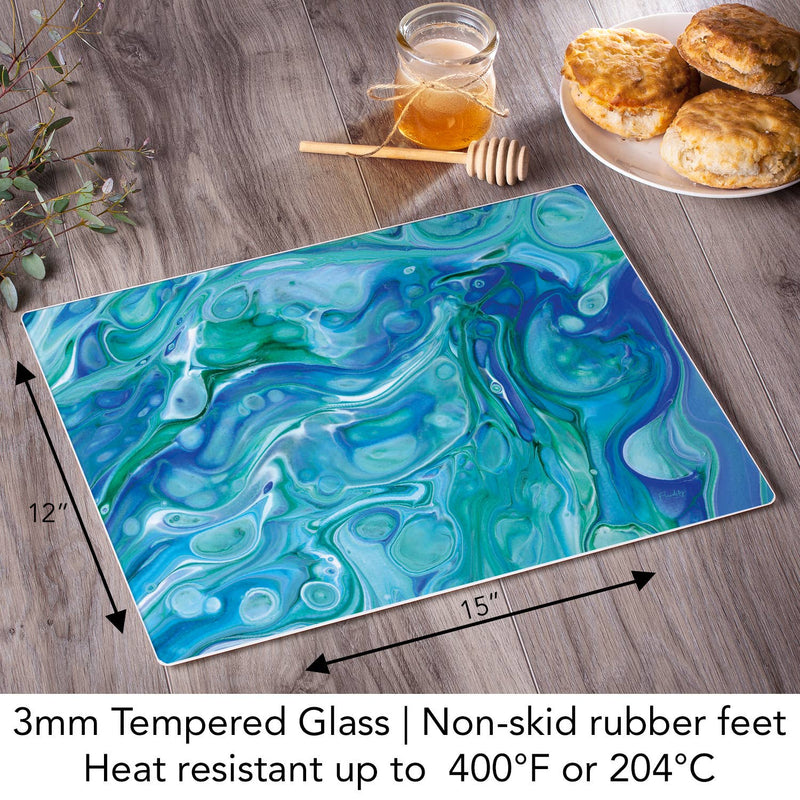 Ocean Vibe 15" x 12" Tempered Glass Cutting Board - CounterArt/Highland Home/Thirstystone/CoasterStone