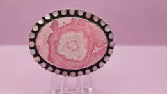 Oval Rhodochrosite & Sterling Silver Brooch Pendant – Vintage Statement Piece (2.5