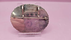 Oval Rhodochrosite & Sterling Silver Brooch Pendant – Vintage Statement Piece (2.5