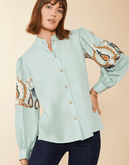 Paulette Blouse Kalalanta Ikat Palm Sea Foam - ApparelSPARTINA 449