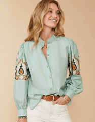 Paulette Blouse Kalalanta Ikat Palm Sea Foam - ApparelSPARTINA 449