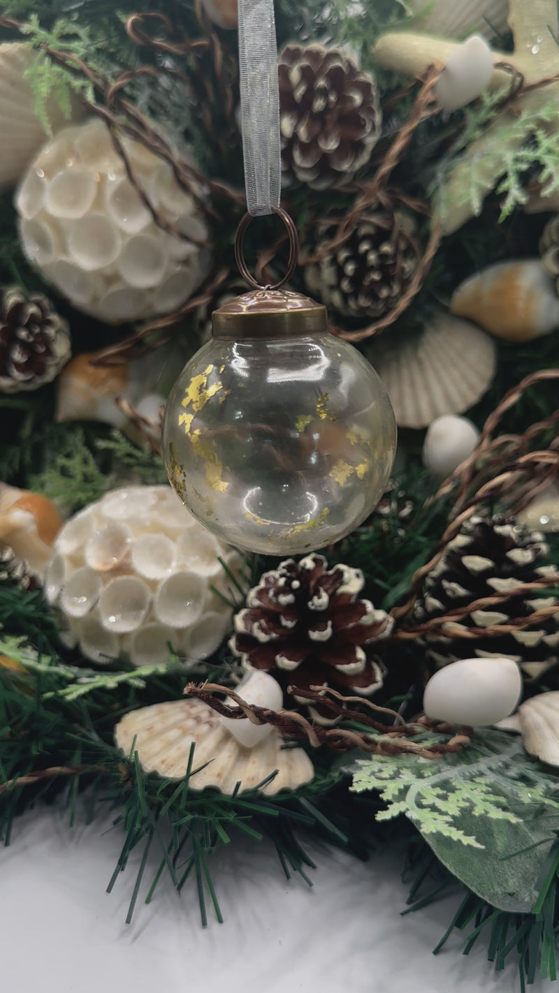 2" Medium Clear with Gold Foil Glass Christmas Bauble