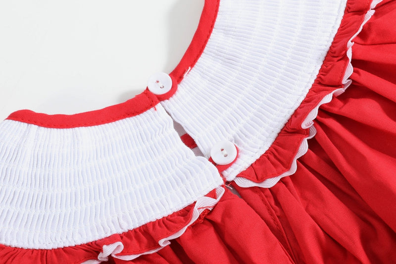 Red Santa Smocked Ruffle Bishop Dress – Sizes 6–12M to 6Y