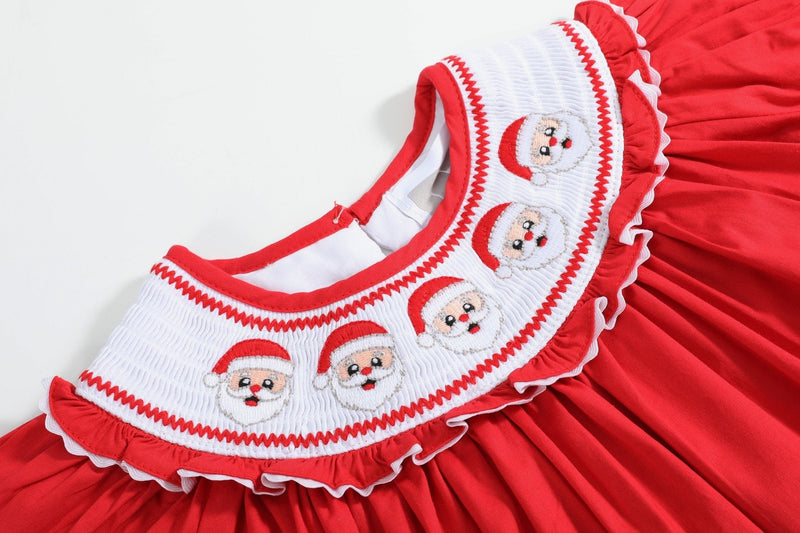 Red Santa Smocked Ruffle Bishop Dress – Sizes 6–12M to 6Y
