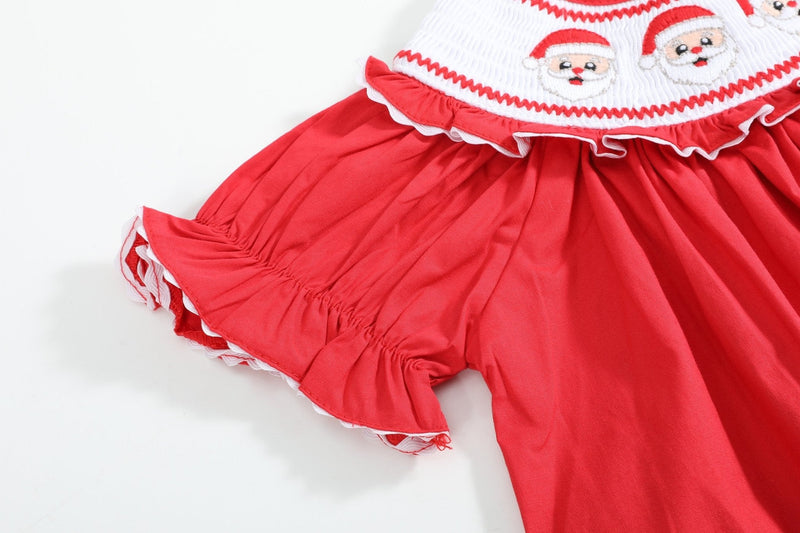 Red Santa Smocked Ruffle Bishop Dress – Sizes 6–12M to 6Y
