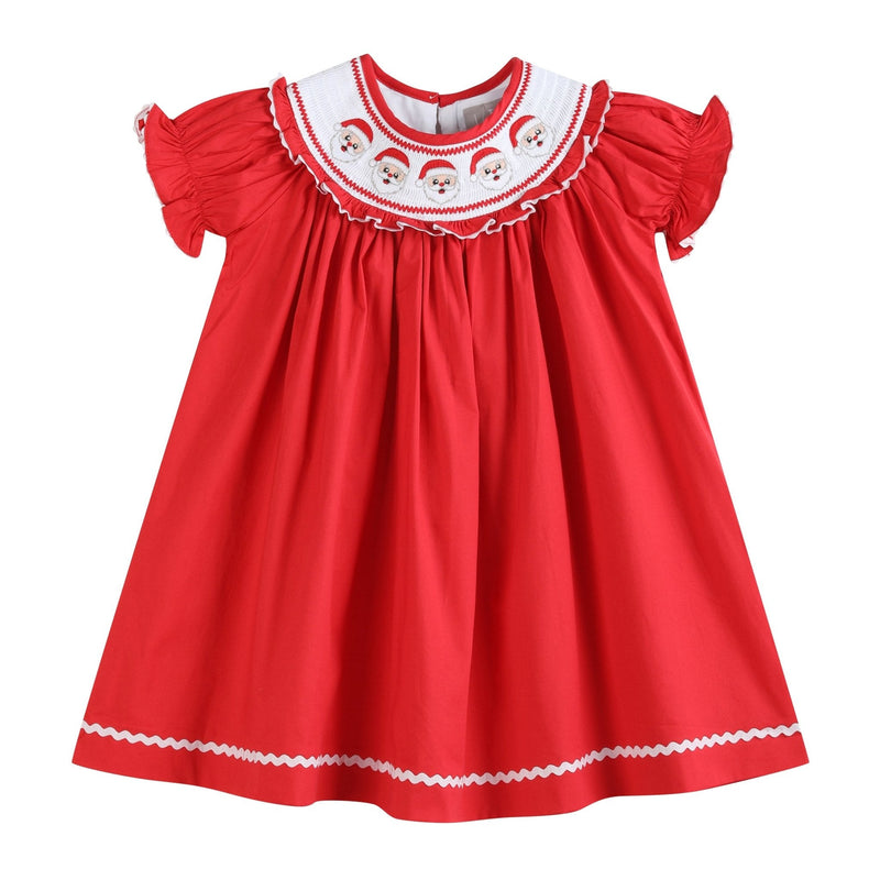Red Santa Smocked Ruffle Bishop Dress – Sizes 6–12M to 6Y