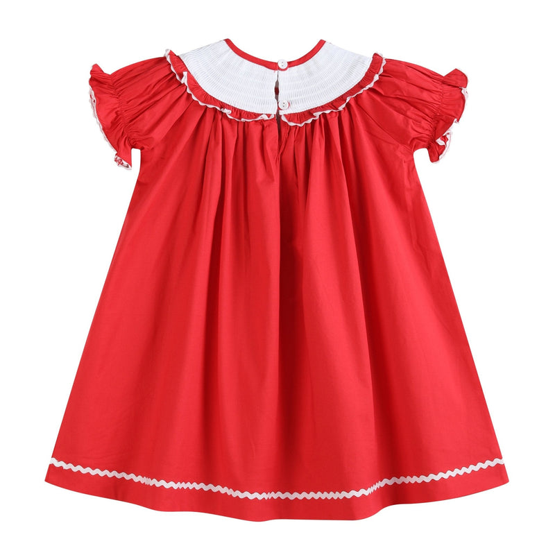 Red Santa Smocked Ruffle Bishop Dress – Sizes 6–12M to 6Y