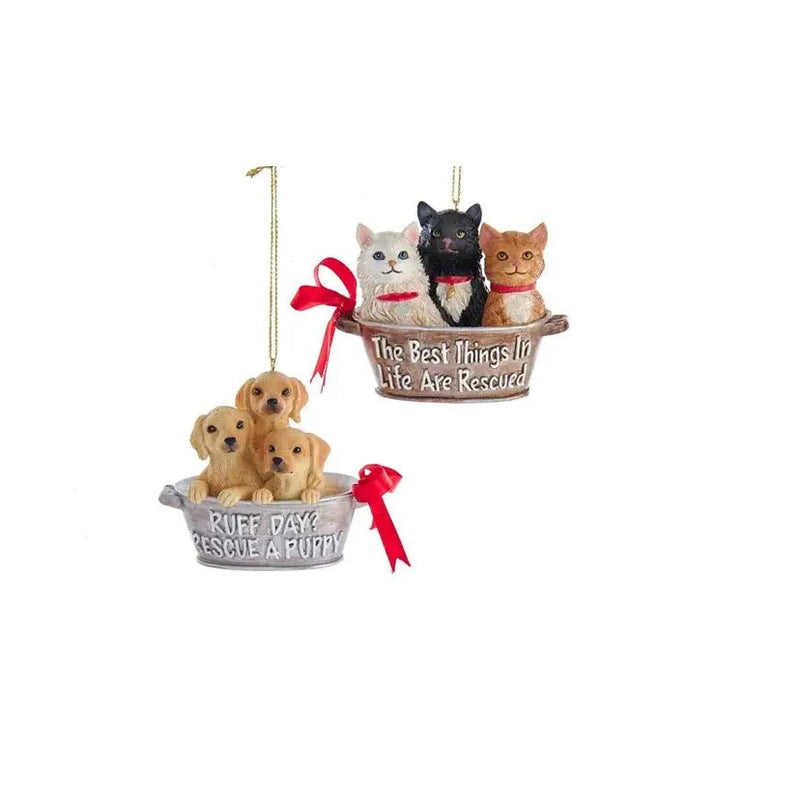 Rescue Pets in Met Tub Ornament - Kurt S. Adler, Inc.