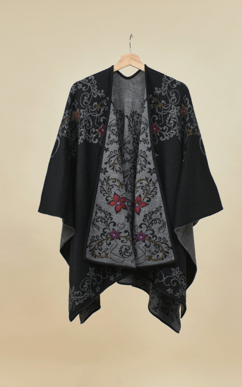 Reversible Alpaca Cape | Hand Embroidery | Shawl - ApparelWUAMAN