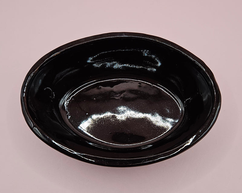 vintage Taiwan brown pottery stoneware items: soup bowl, oval baker, round crock with lid, and rectangular casserole dish