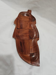 Leaf Shaped Parquet Woven Wood Dish