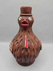 Vintage Mexican Terracotta Hand Painted Bird Bank with Top Hat, 6.5