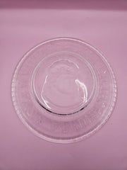  Vintage clear pressed glass child’s plate with alphabet border and cameo design, 8 inches.