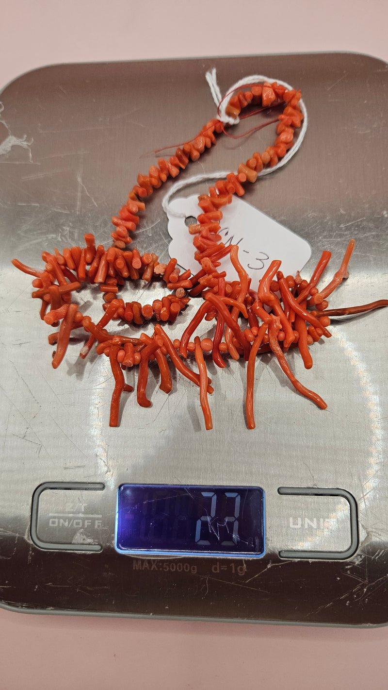 23g strand of natural Mediterranean red coral beads in branch shapes. Perfect for DIY artisan jewelry making and bold coastal designs.