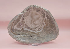 Polished natural onyx shell bowls with layered cream, gray, and brown tones