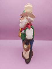 Handmade Western Santa with cowboy hat, toy bag, and lasso, 8.5