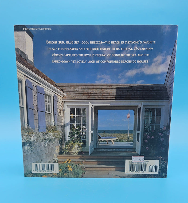 Cover of Beachfront Homes by Jim Kemp featuring bright coastal living room with ocean view through open windows.