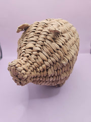 Wicker rattan hanging pig decor, 8.5 inches by 4.5 inches, perfect for rustic or boho-style home decor