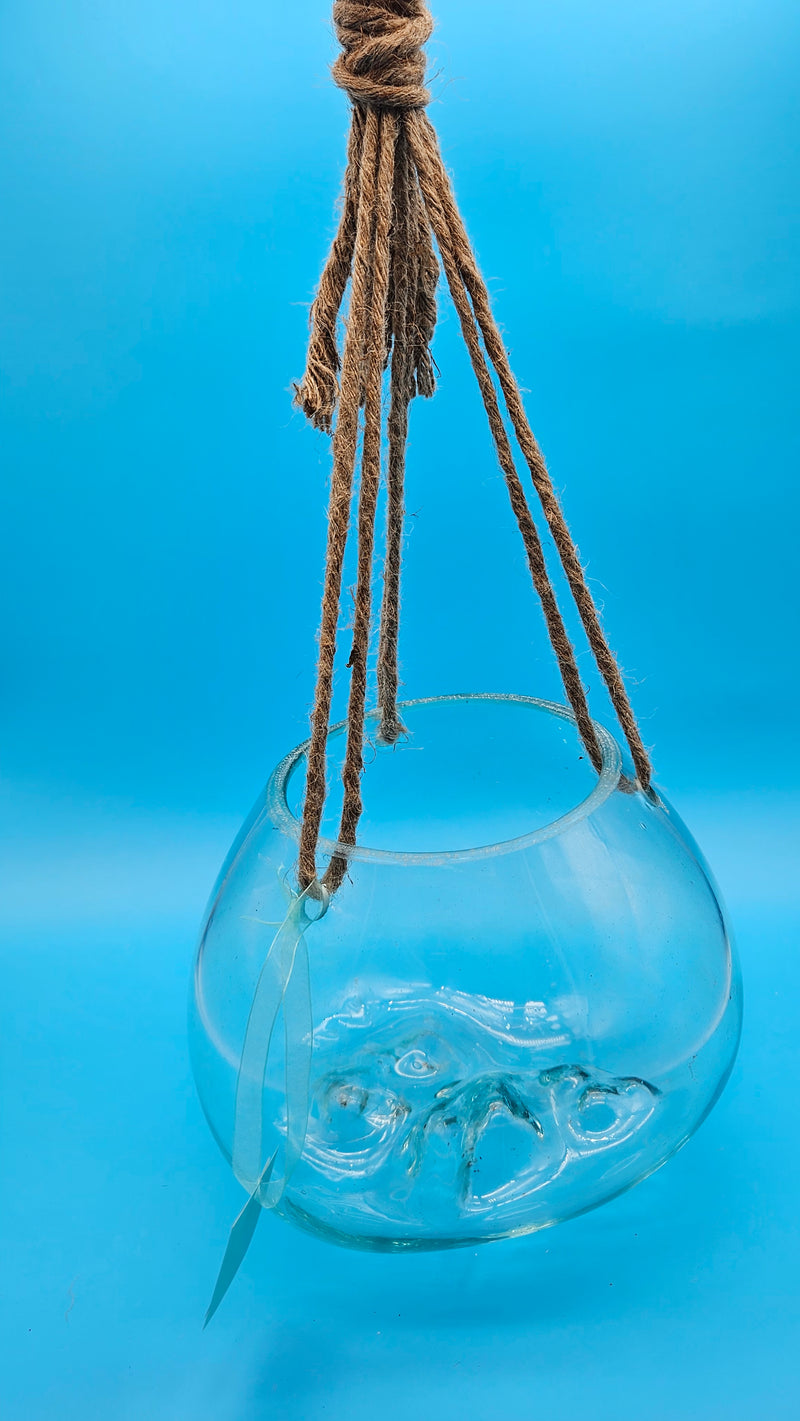 Hanging Glass Molten Terrarium with Rope