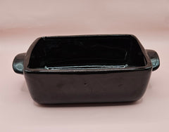 vintage Taiwan brown pottery stoneware items: soup bowl, oval baker, round crock with lid, and rectangular casserole dish