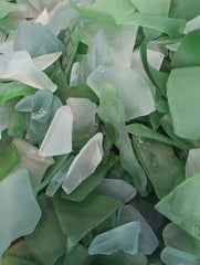 Close-up of Hand Tumbled Sea Glass in Frosted Seafoam & Bright Green
