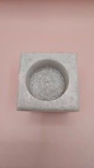 Two-tone onyx candle holder with white crystalline top and brown stone base, 2.4 inches cube