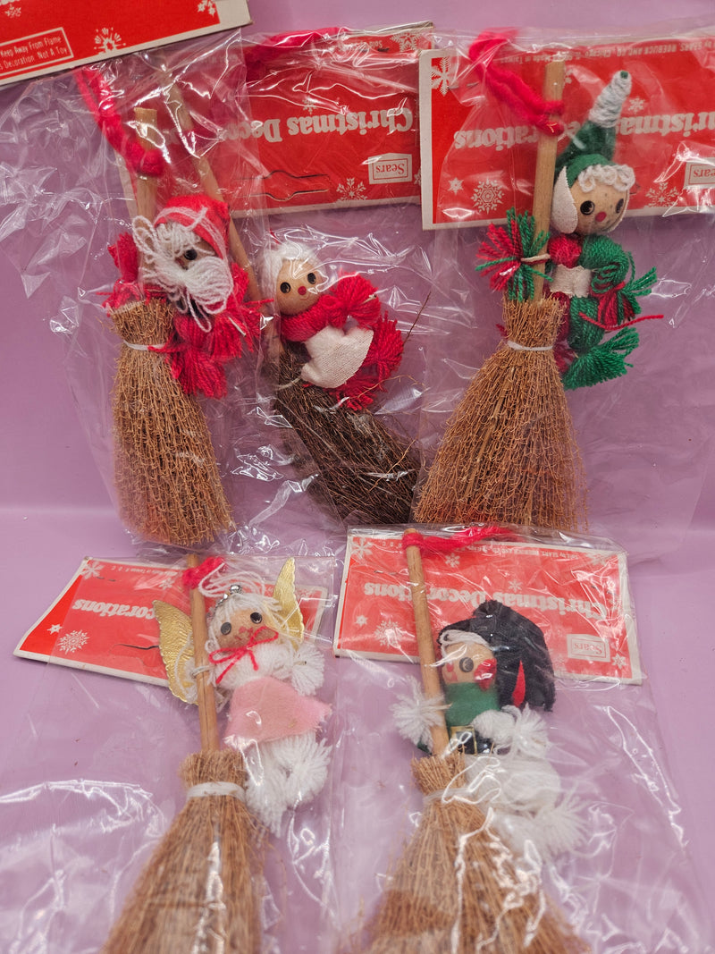 Vintage Sears Straw Broom Christmas Decorations