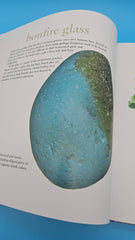 The Ultimate Guide to Sea Glass 2014 hardcover by Mary Beth Beuke, coastal collecting and identification book with colorful blue and green sea glass on wooden dock.